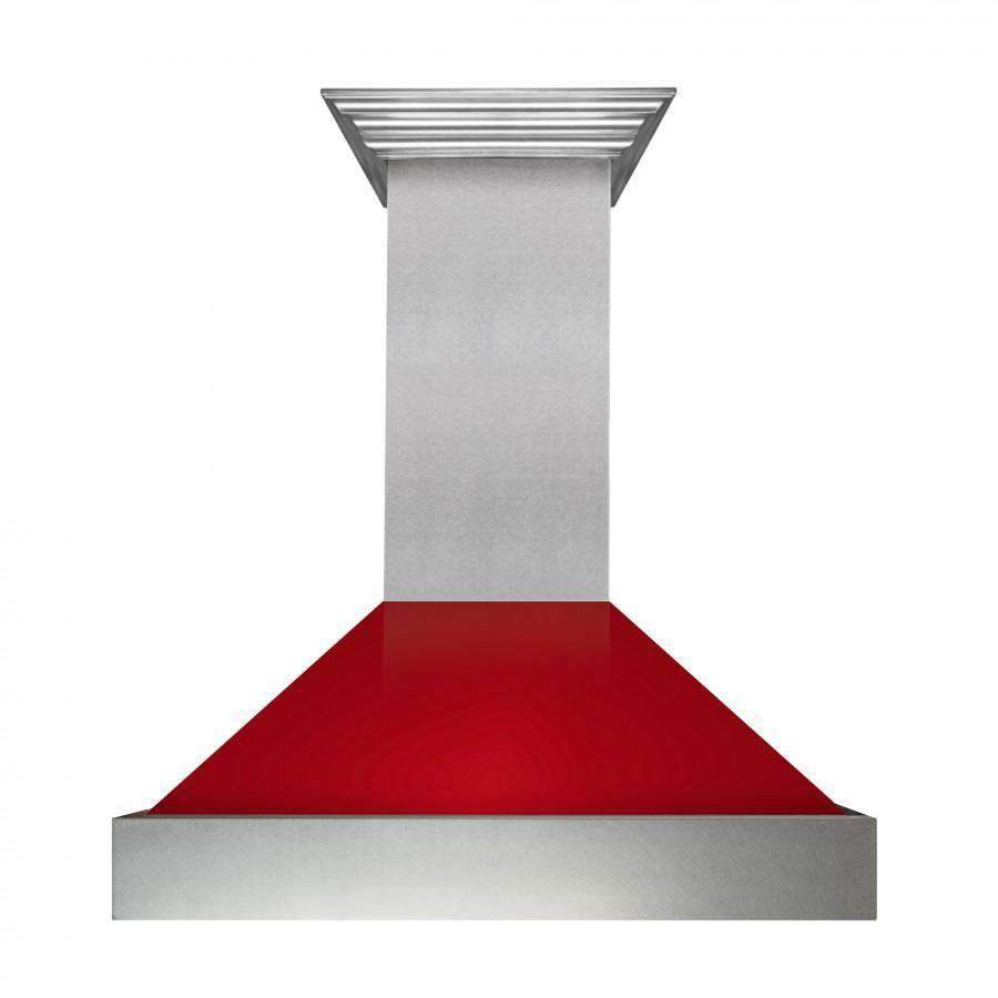 ZLINE 30-Inch Ducted DuraSnow Stainless Steel Wall Mount Range Hood with Red Gloss Shell (8654RG-30)