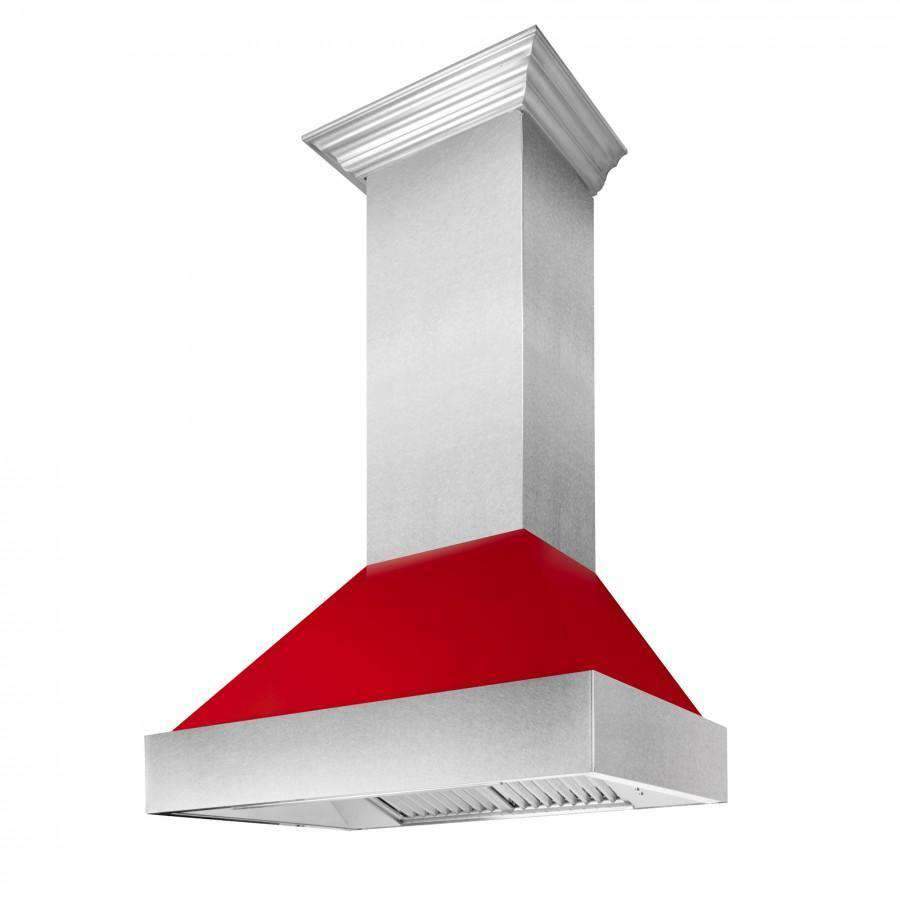 ZLINE 30-Inch Ducted DuraSnow Stainless Steel Wall Mount Range Hood with Red Gloss Shell (8654RG-30)