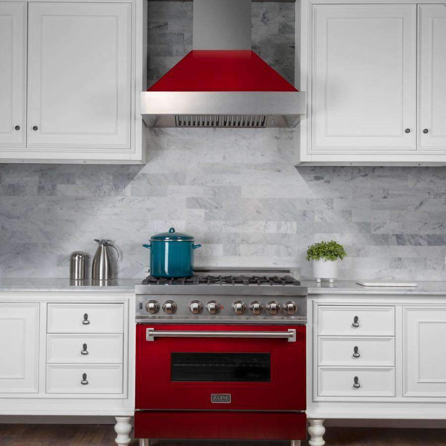 ZLINE 30-Inch Ducted DuraSnow Stainless Steel Wall Mount Range Hood with Red Gloss Shell (8654RG-30)