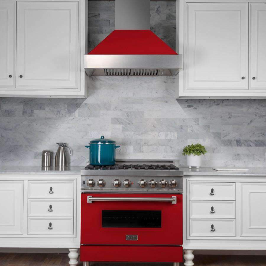 ZLINE 30-Inch Ducted DuraSnow Stainless Steel Wall Mount Range Hood with Red Matte Shell (8654RM-30)