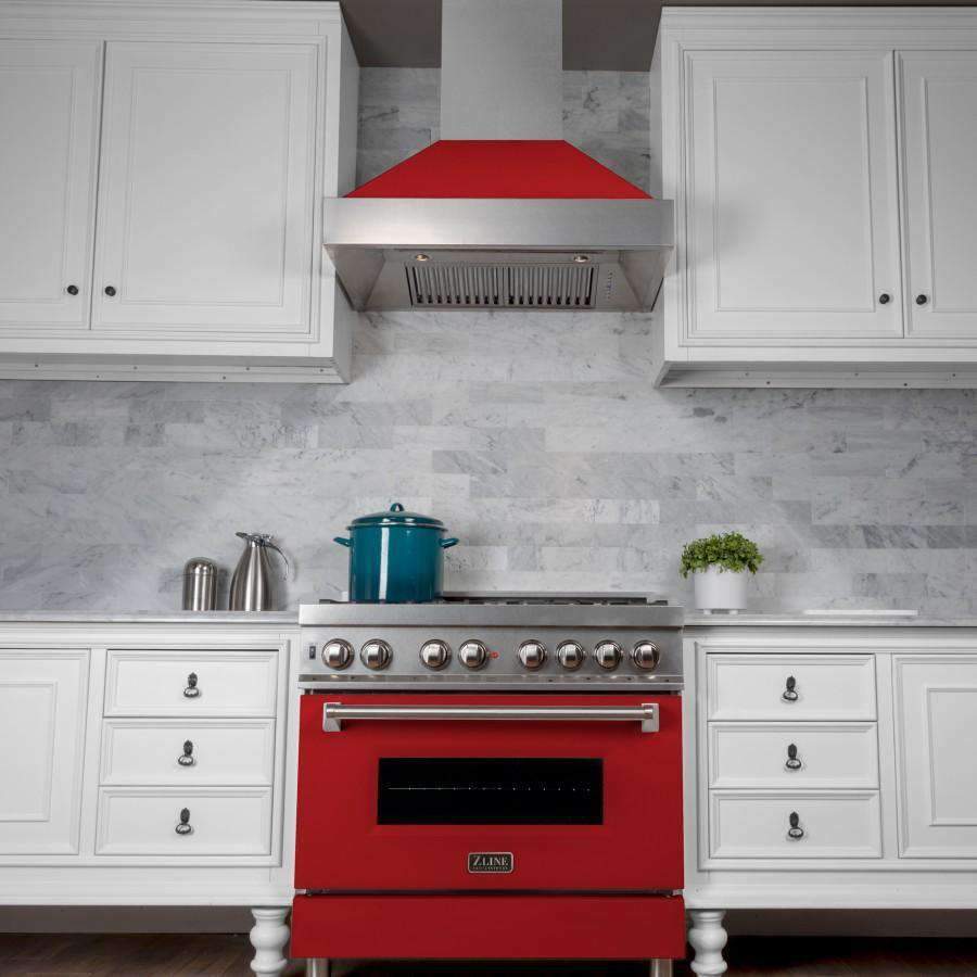 ZLINE 30-Inch Ducted DuraSnow Stainless Steel Wall Mount Range Hood with Red Matte Shell (8654RM-30)