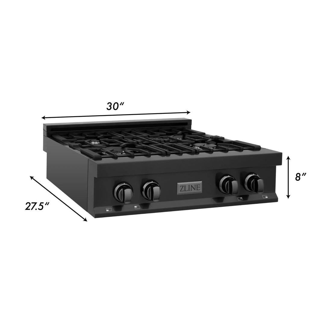 ZLINE 30” Rangetop in Black Stainless Steel with 4 Gas Burners (RTB-30)