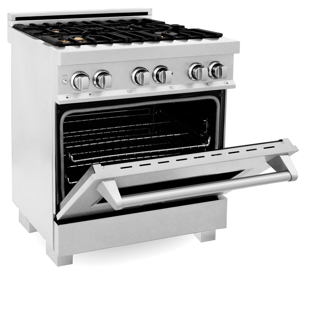 ZLINE 30-Inch Professional 4.0 Cu. Ft. 4 Dual Fuel Range In DuraSnow Stainless Steel With Brass Burners (RAS-SN-BR-30)