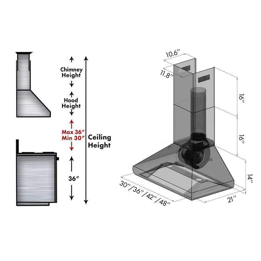 ZLINE 30-Inch Professional Convertible Vent Wall Mount Range Hood in Stainless Steel (587-30)