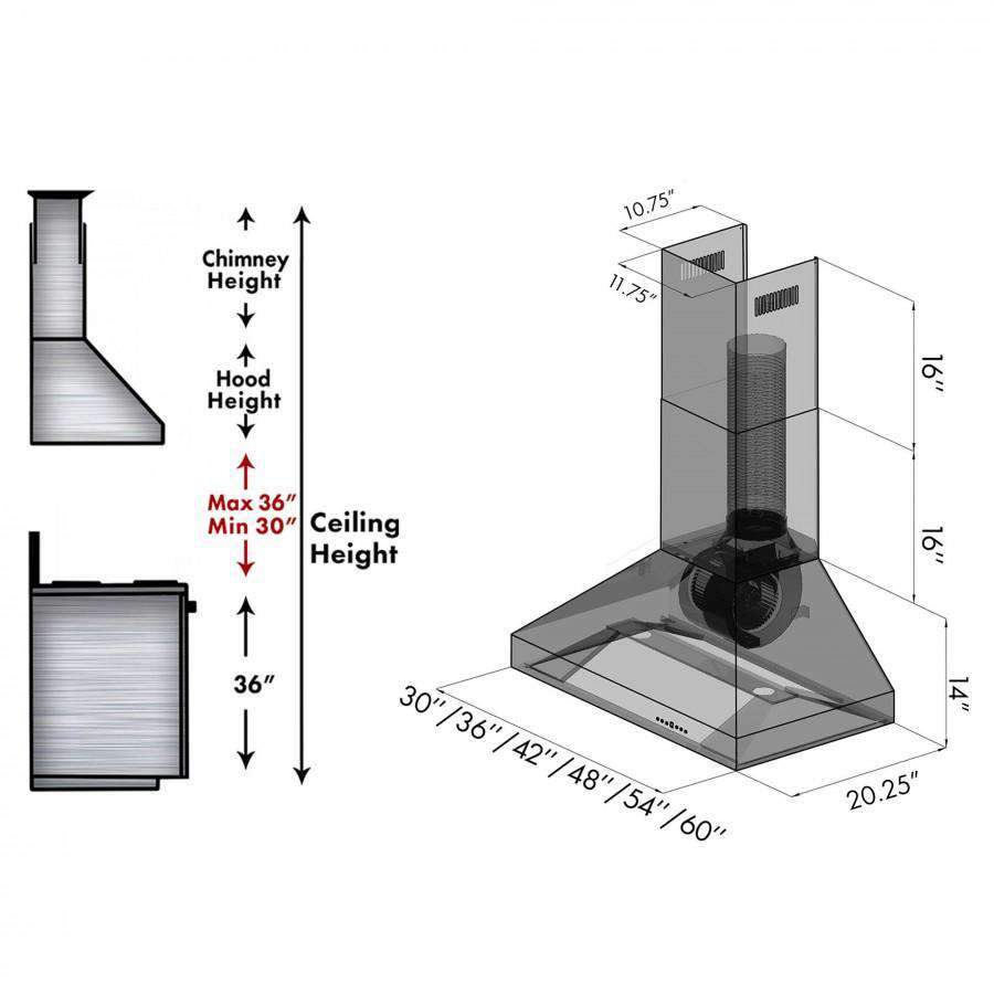 ZLINE 30-Inch Professional Convertible Vent Wall Mount Range Hood in Stainless Steel (597-30)