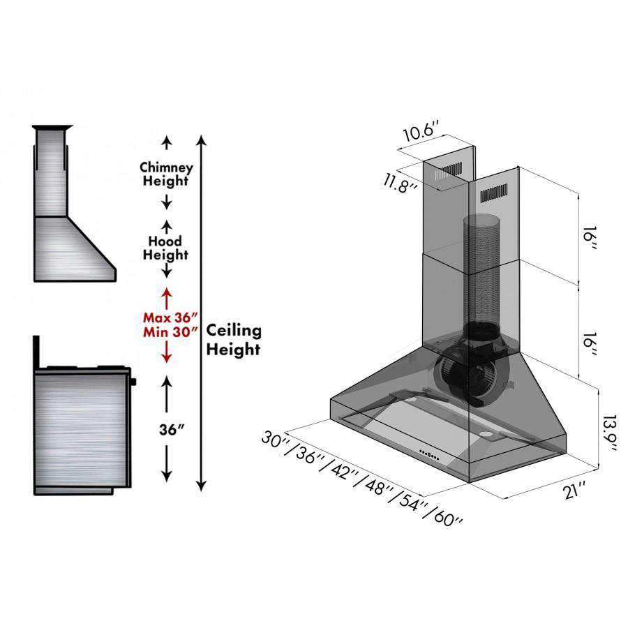 ZLINE 30-Inch Professional Convertible Vent Wall Mount Range Hood in Stainless Steel with Crown Molding (597CRN-30)