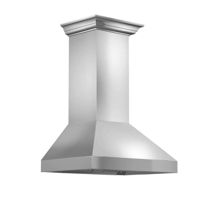 ZLINE 30-Inch Professional Convertible Vent Wall Mount Range Hood in Stainless Steel with Crown Molding (597CRN-30)