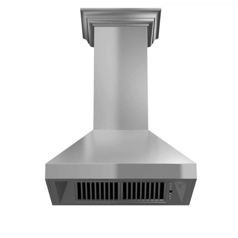 ZLINE 30-Inch Professional Convertible Vent Wall Mount Range Hood in Stainless Steel with Crown Molding (597CRN-30)