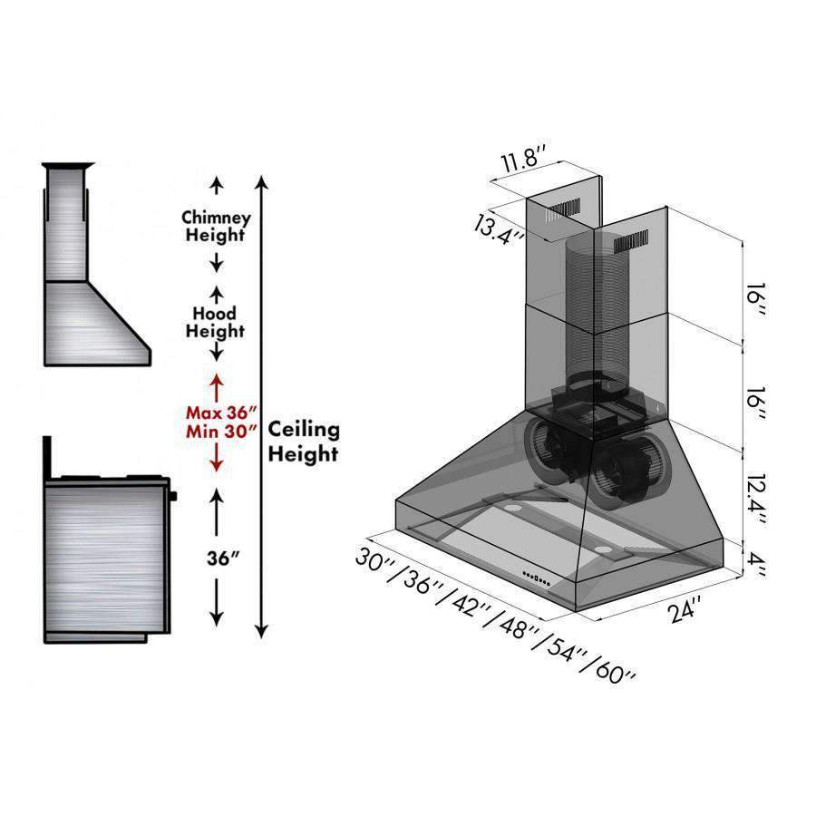 ZLINE 30-Inch Professional Convertible Vent Wall Mount Range Hood in Stainless Steel with Crown Molding (667CRN-30)