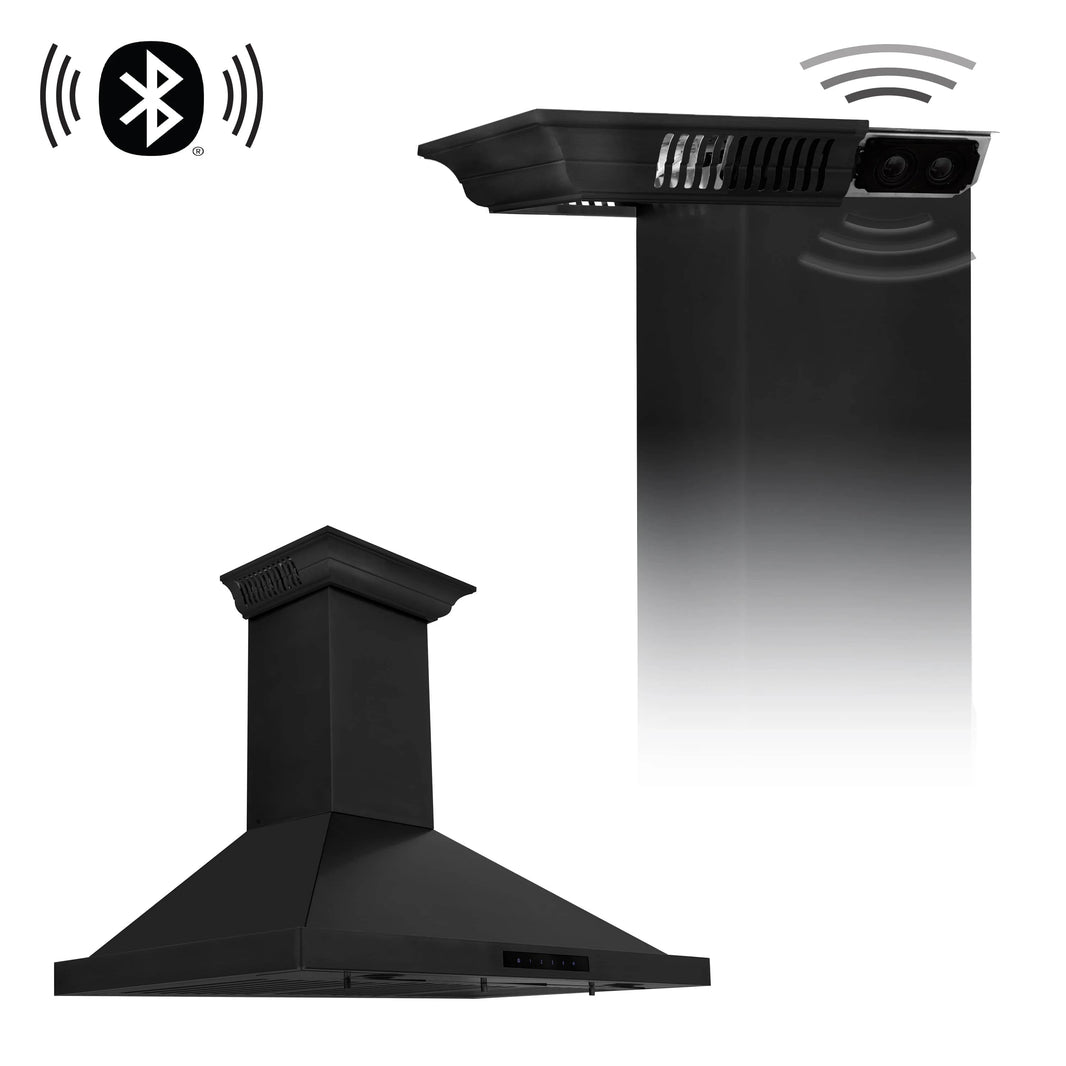 ZLINE 30-Inch Wall Mount Range Hood in Black Stainless Steel with Built-in CrownSound Bluetooth Speakers (BSKBNCRN-BT-30)