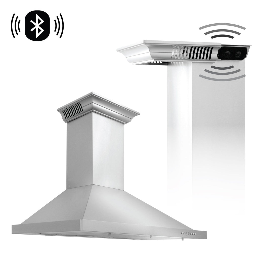 ZLINE 30-Inch Wall Mount Range Hood in Stainless Steel with Built-in CrownSound® Bluetooth Speakers (KBCRN-BT-30)