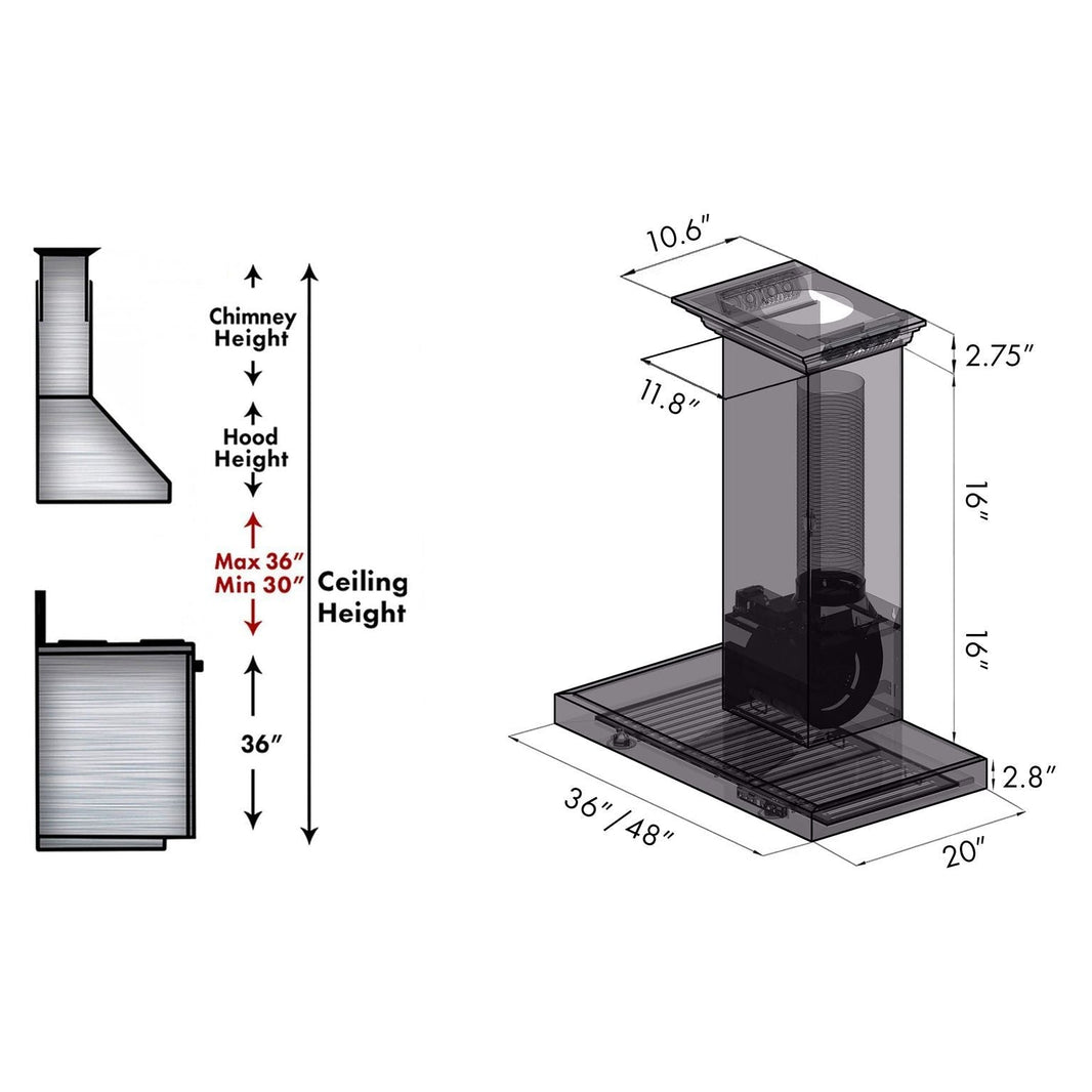 ZLINE 30-Inch Wall Mount Range Hood in Stainless Steel with Built-in CrownSound® Bluetooth Speakers (KECRN-BT-30)