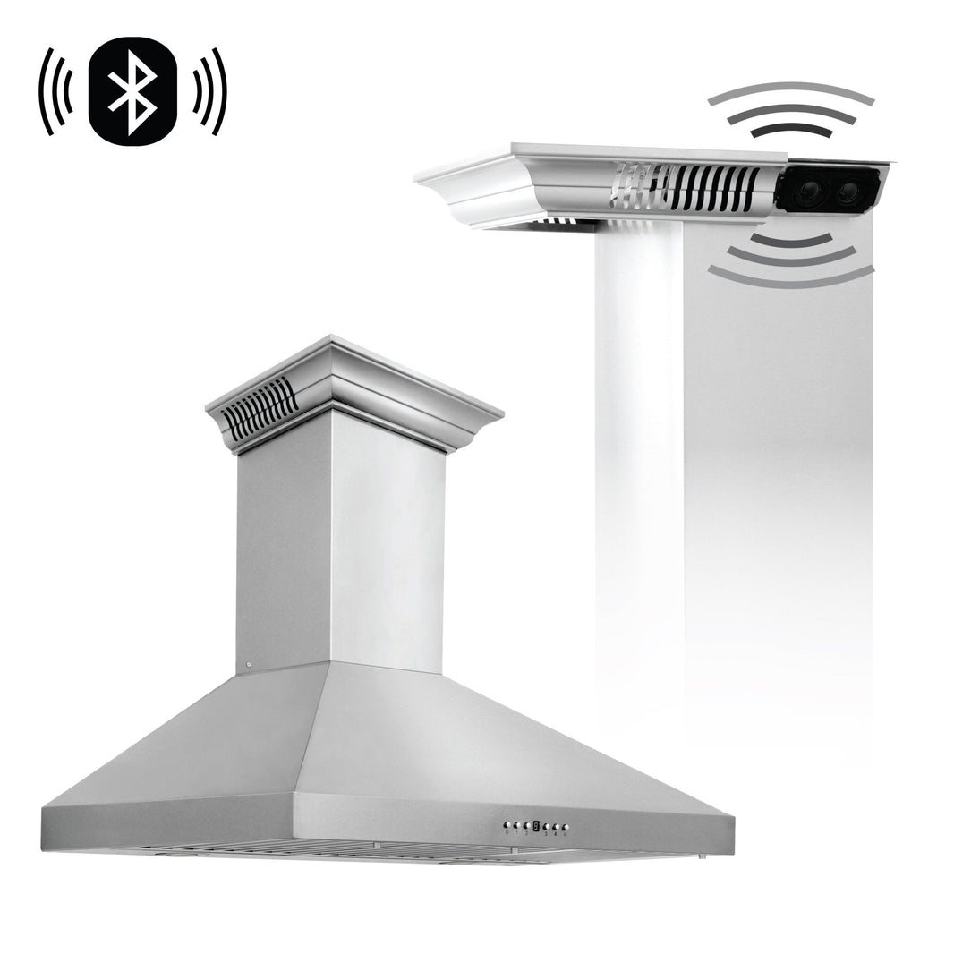 ZLINE 30-Inch Wall Mount Range Hood in Stainless Steel with Built-in CrownSound® Bluetooth Speakers (KL3CRN-BT-30)