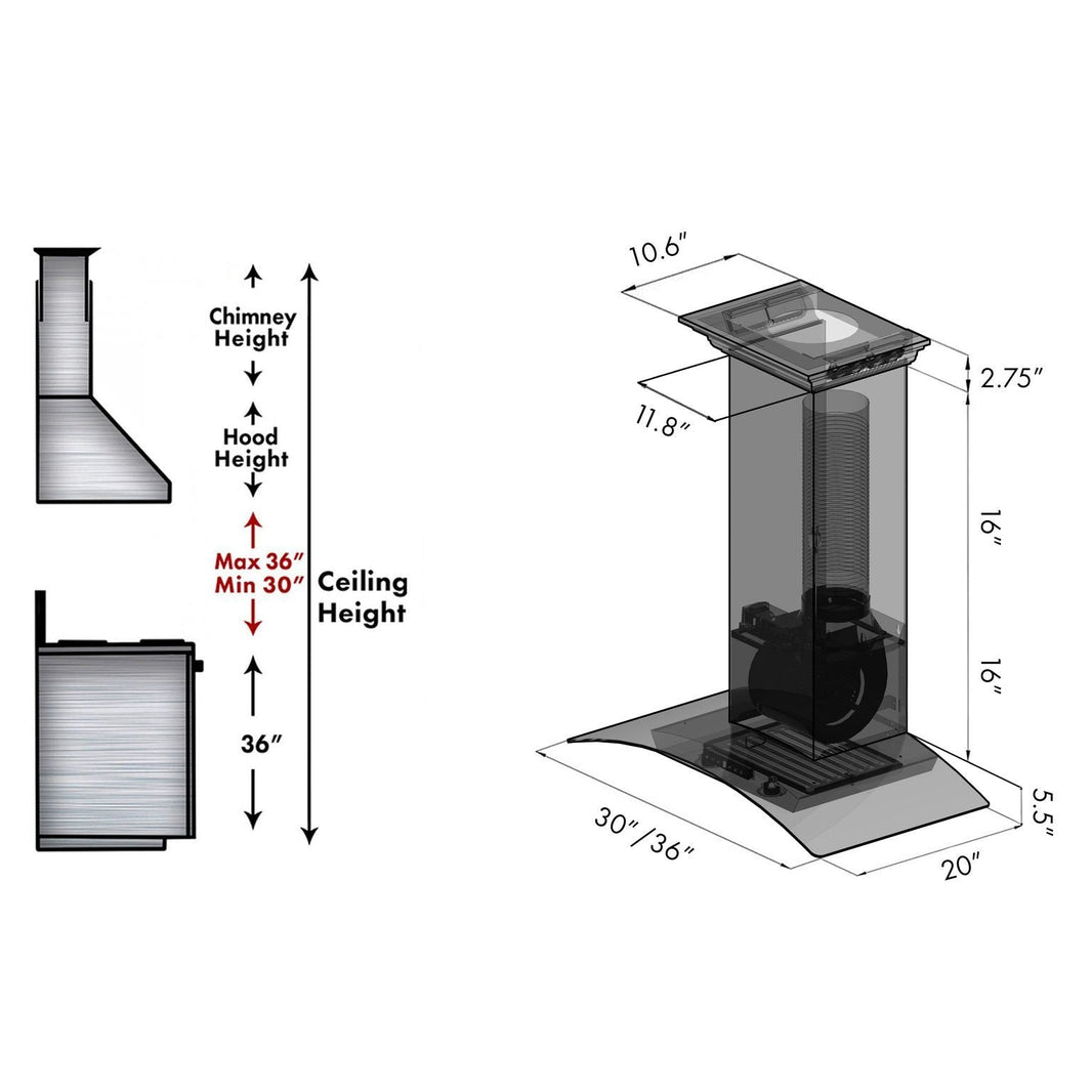 ZLINE 30-Inch Wall Mount Range Hood in Stainless Steel with Built-in CrownSound® Bluetooth Speakers (KZCRN-BT-30)