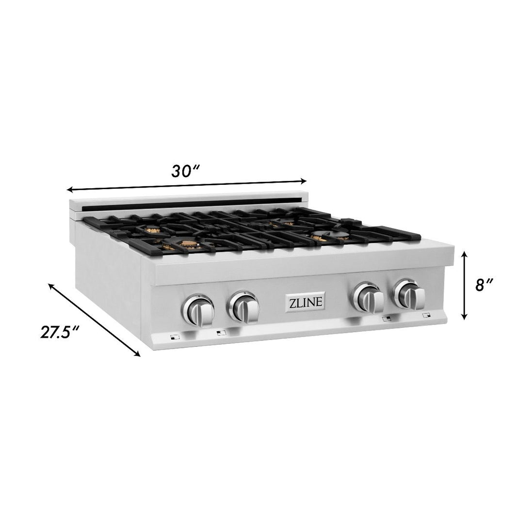 ZLINE 30-Inch Porcelain Gas Stovetop with 4 Gas Brass Burners (RT-BR-30)