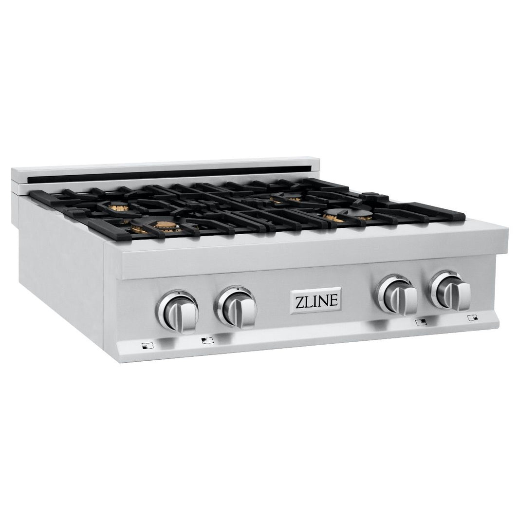 ZLINE 30-Inch Porcelain Gas Stovetop with 4 Gas Brass Burners (RT-BR-30)