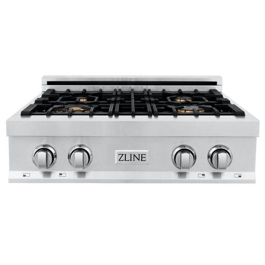 ZLINE 30-Inch Porcelain Gas Stovetop with 4 Gas Brass Burners (RT-BR-30)