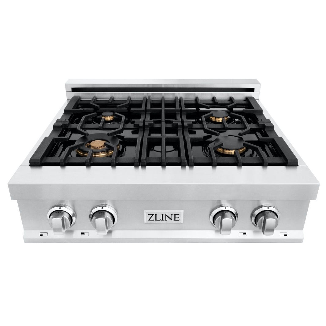 ZLINE 30-Inch Porcelain Gas Stovetop with 4 Gas Brass Burners (RT-BR-30)