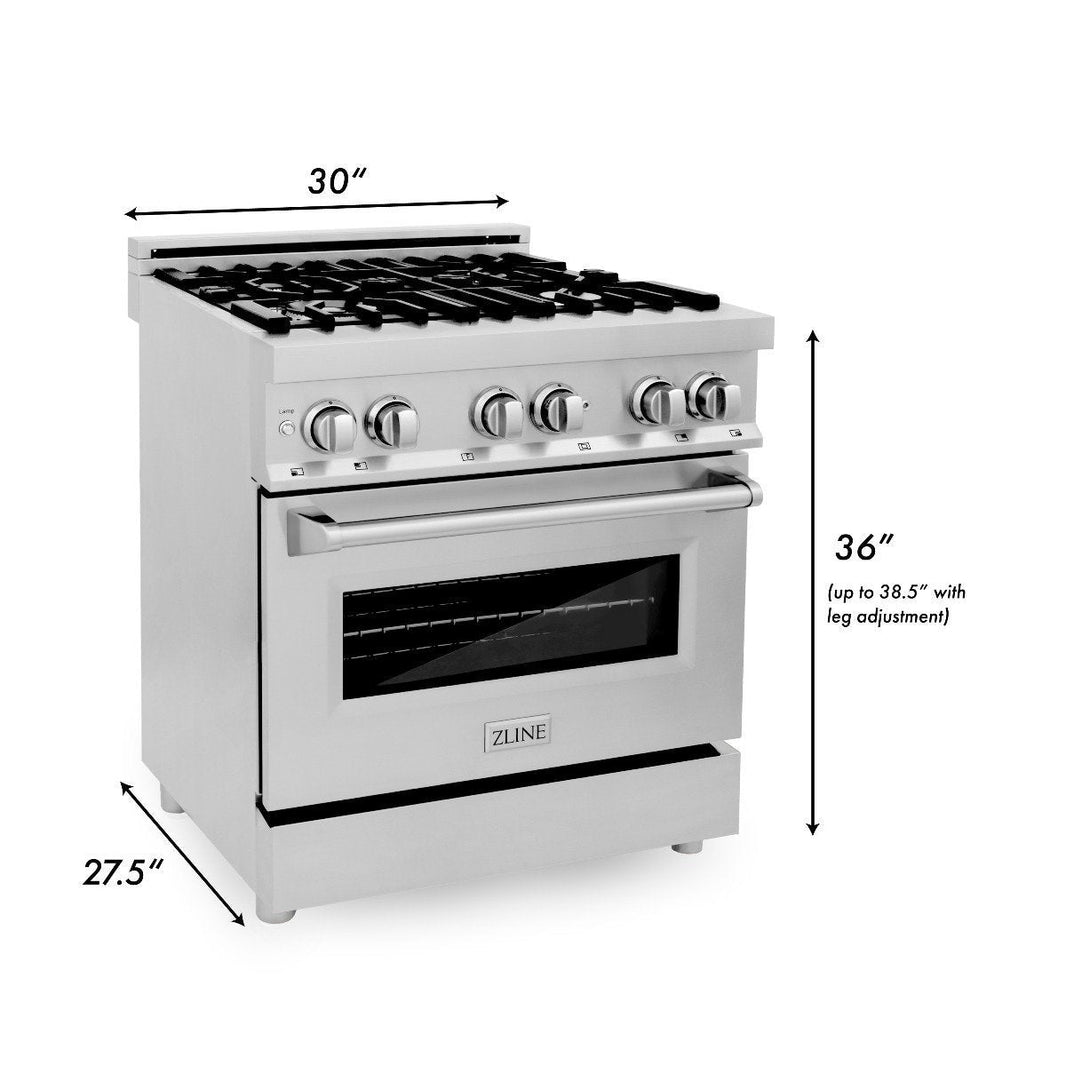 ZLINE 30-Inch Professional 4.0 Cu. Ft. 4 Gas Burner/Electric Oven Range In Stainless Steel With Brass Burners (RA-BR-30)