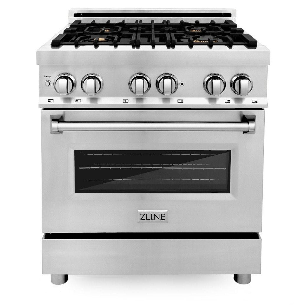 ZLINE 30-Inch Professional 4.0 Cu. Ft. 4 Gas Burner/Electric Oven Range In Stainless Steel With Brass Burners (RA-BR-30)