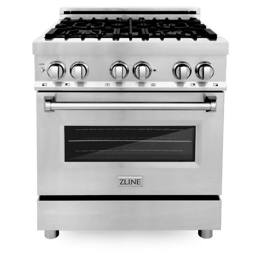 ZLINE 30-Inch Professional 4.0 Cu. Ft. 4 Gas Burner/Electric Oven Range In Stainless Steel With Brass Burners (RA-BR-30)