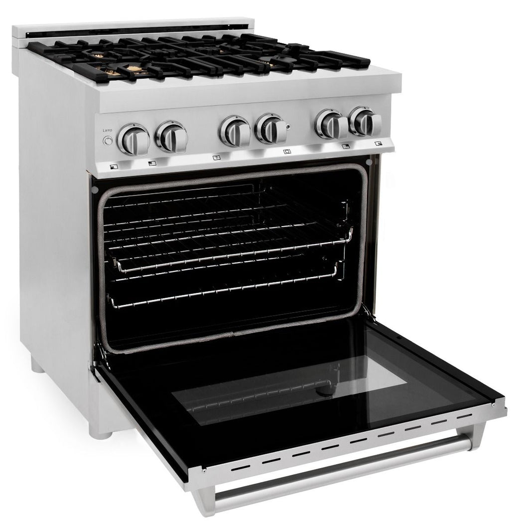 ZLINE 30-Inch Professional 4.0 Cu. Ft. 4 Gas Burner/Electric Oven Range In Stainless Steel With Brass Burners (RA-BR-30)