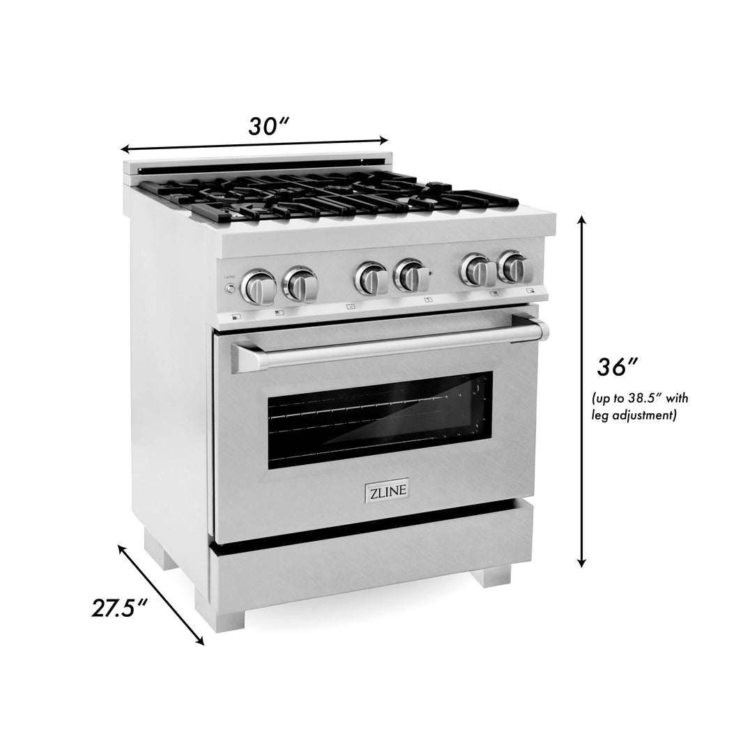 ZLINE 30-Inch Professional Dual Fuel Range in DuraSnow Stainless (RAS-SN-30)