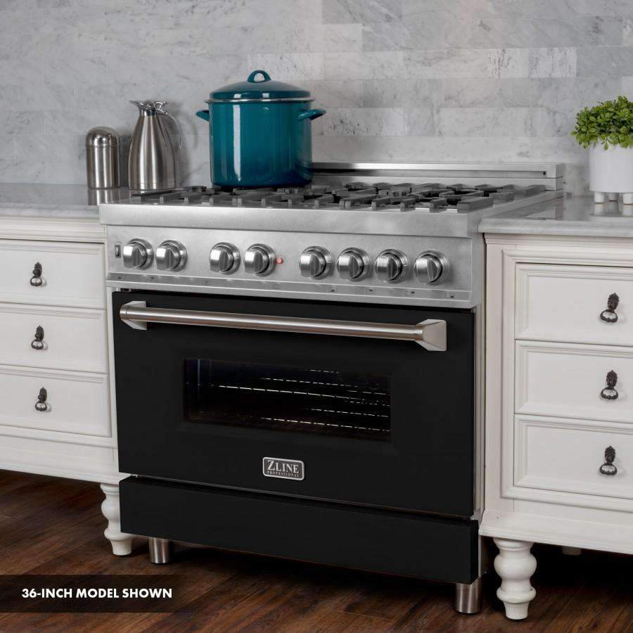 ZLINE 30-Inch Professional Dual Fuel Range in DuraSnow Stainless with Black Matte Door (RAS-BLM-30)