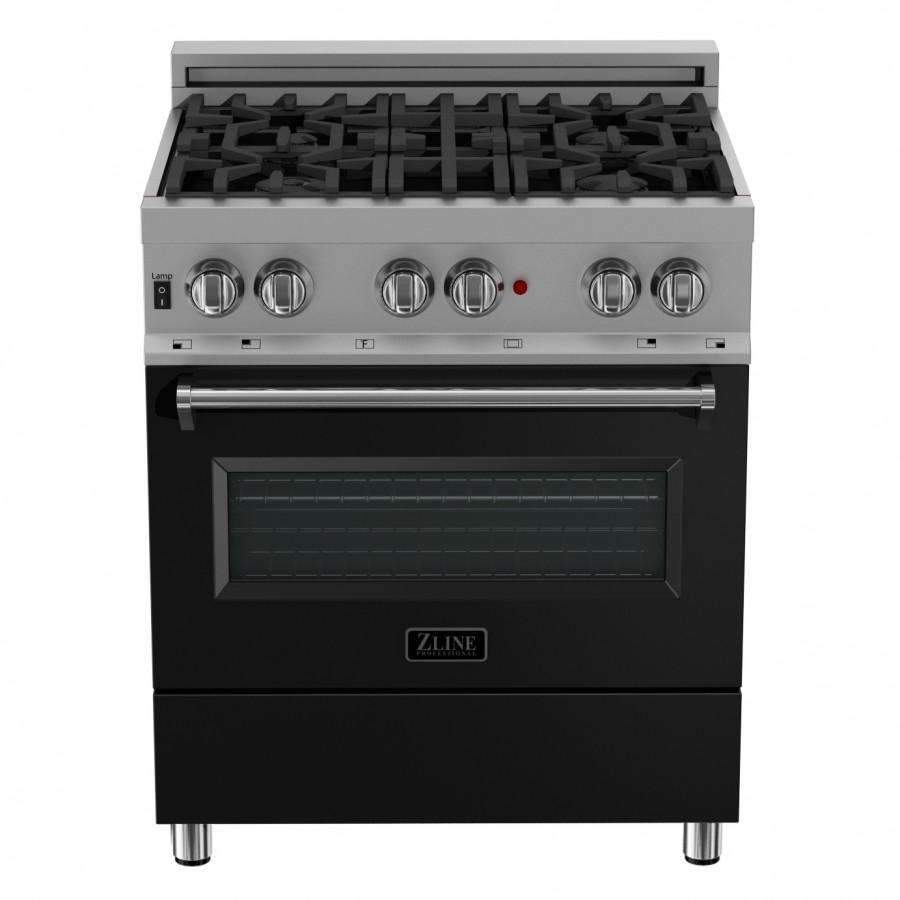 ZLINE 30-Inch Professional Dual Fuel Range in DuraSnow Stainless with Black Matte Door (RAS-BLM-30)