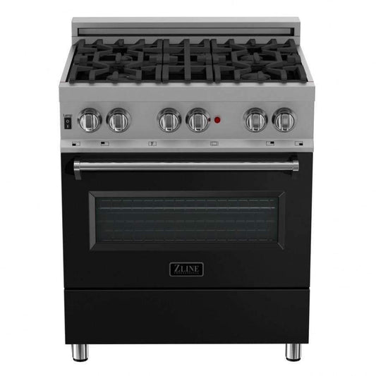 ZLINE 30-Inch Professional Dual Fuel Range in DuraSnow Stainless with Black Matte Door (RAS-BLM-30)