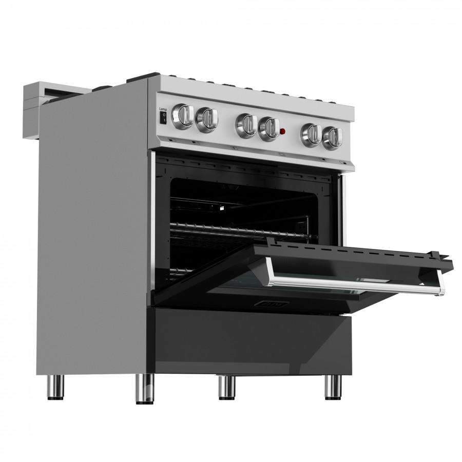 ZLINE 30-Inch Professional Dual Fuel Range in DuraSnow Stainless with Black Matte Door (RAS-BLM-30)