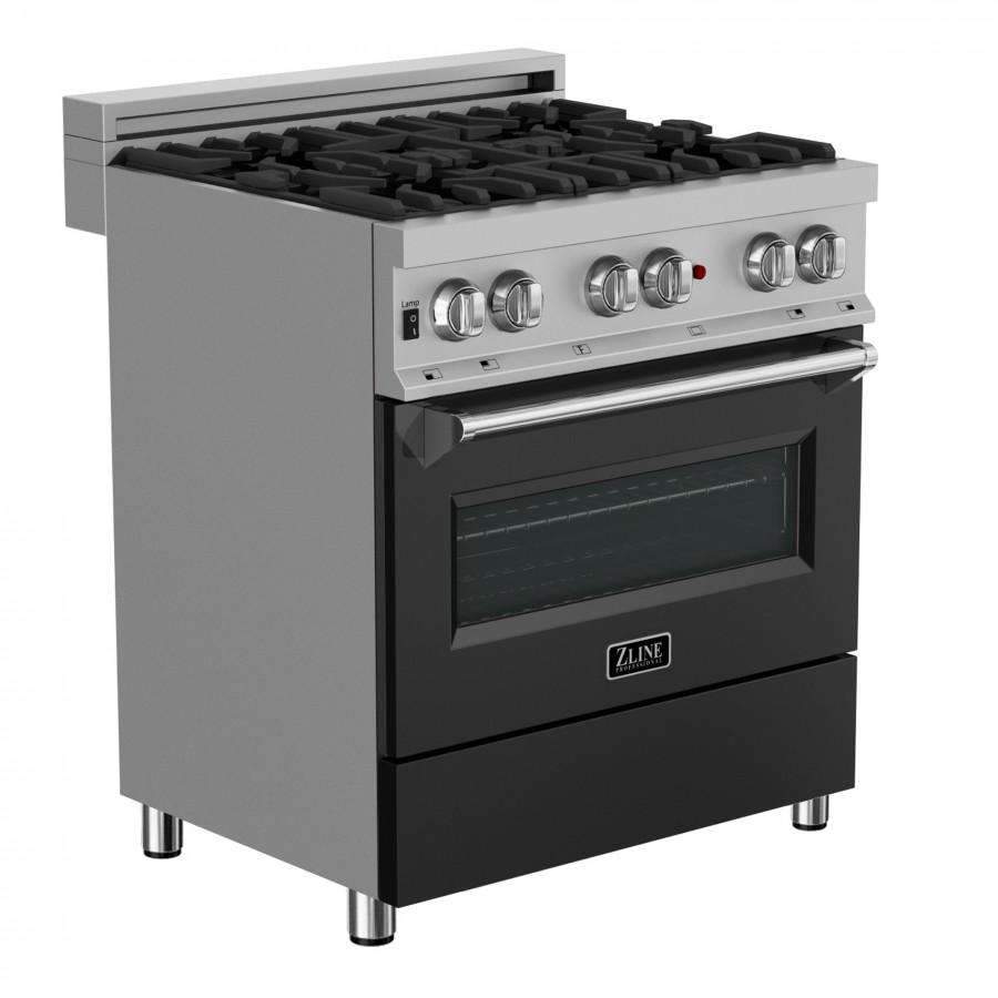 ZLINE 30-Inch Professional Dual Fuel Range in DuraSnow Stainless with Black Matte Door (RAS-BLM-30)