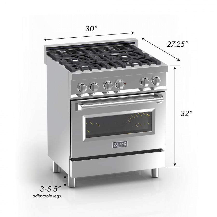 ZLINE 30-Inch Professional Dual Fuel Range in DuraSnow Stainless with Black Matte Door (RAS-BLM-30)