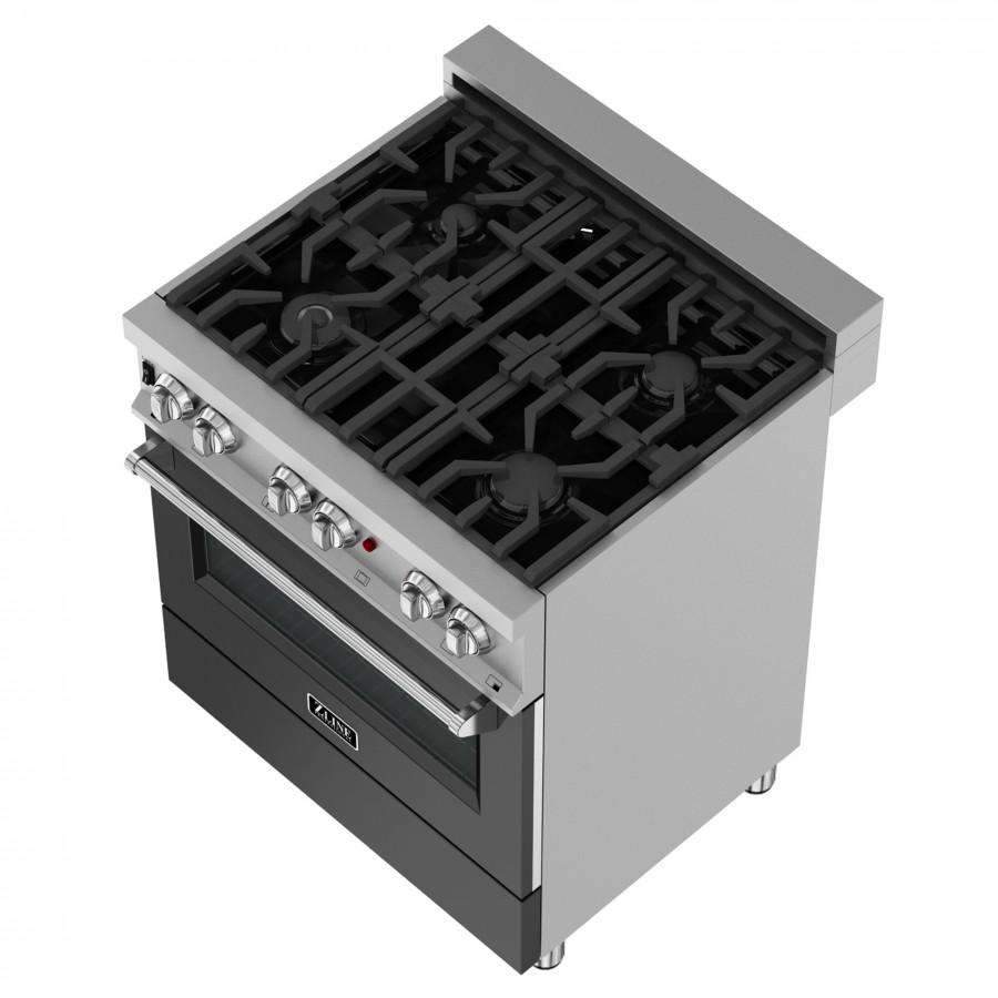 ZLINE 30-Inch Professional Dual Fuel Range in DuraSnow Stainless with Black Matte Door (RAS-BLM-30)