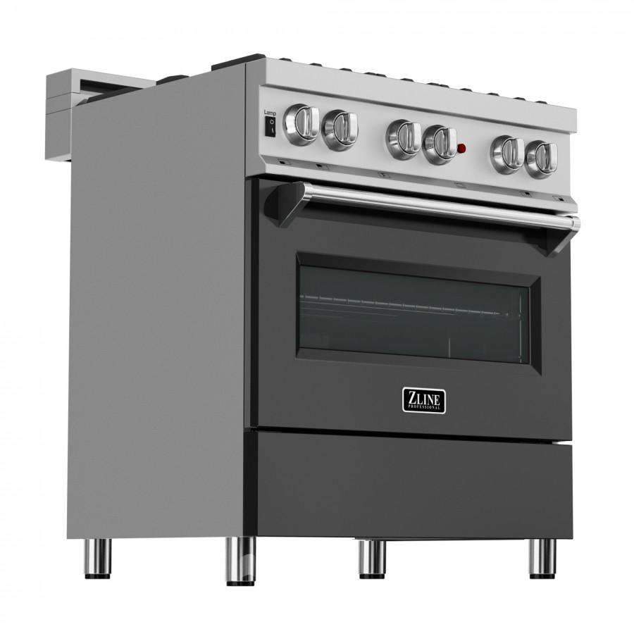 ZLINE 30-Inch Professional Dual Fuel Range in DuraSnow Stainless with Black Matte Door (RAS-BLM-30)