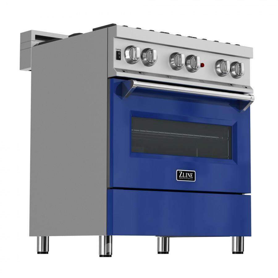 ZLINE 30-Inch Professional Dual Fuel Range in DuraSnow Stainless with Blue Gloss Door (RAS-BG-30)