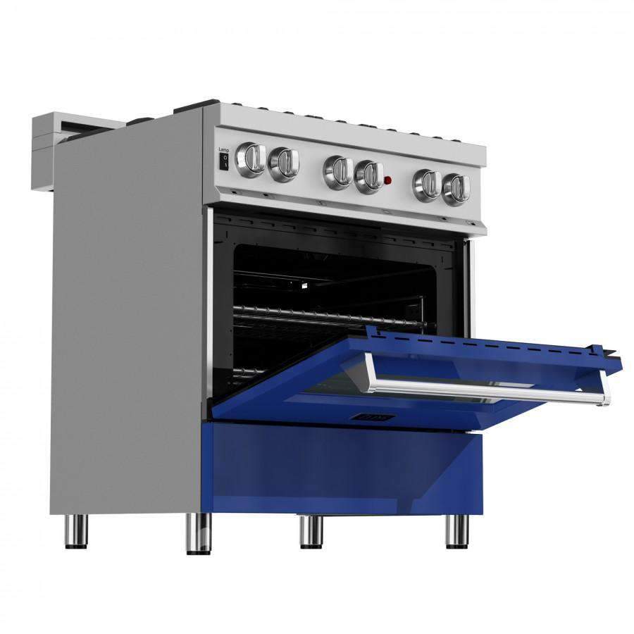 ZLINE 30-Inch Professional Dual Fuel Range in DuraSnow Stainless with Blue Gloss Door (RAS-BG-30)