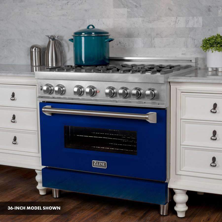 ZLINE 30-Inch Professional Dual Fuel Range in DuraSnow Stainless with Blue Gloss Door (RAS-BG-30)