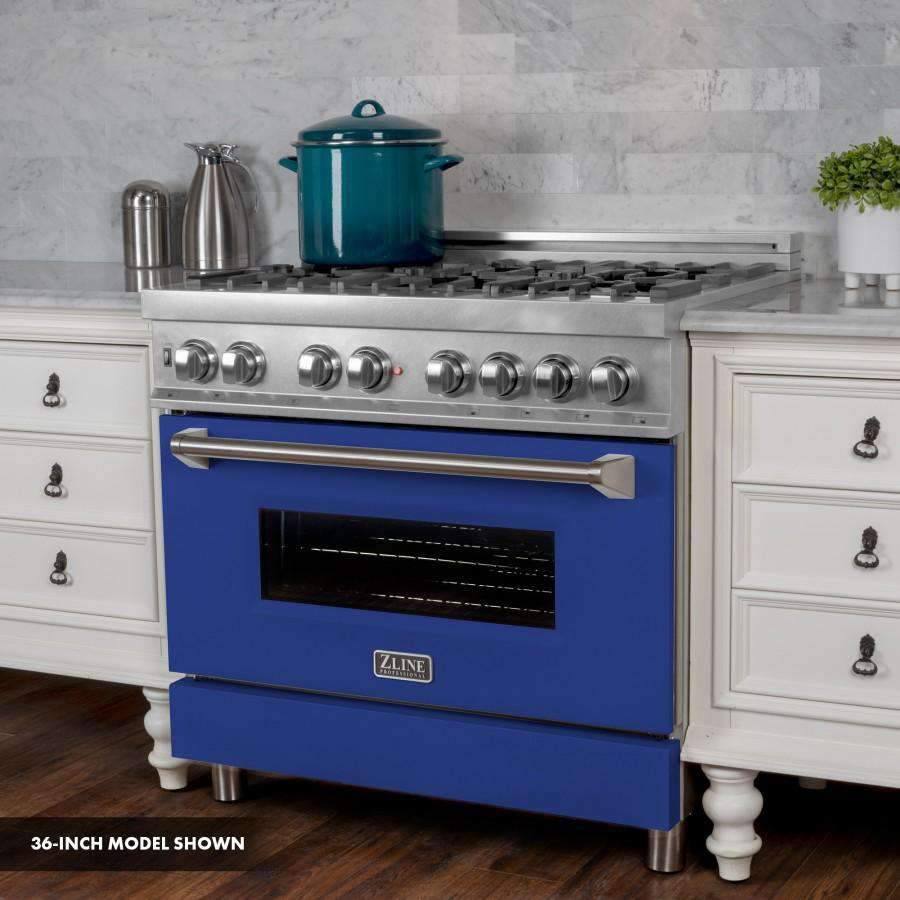 ZLINE 30-Inch Professional Dual Fuel Range in DuraSnow Stainless with Blue Matte Door (RAS-BM-30)