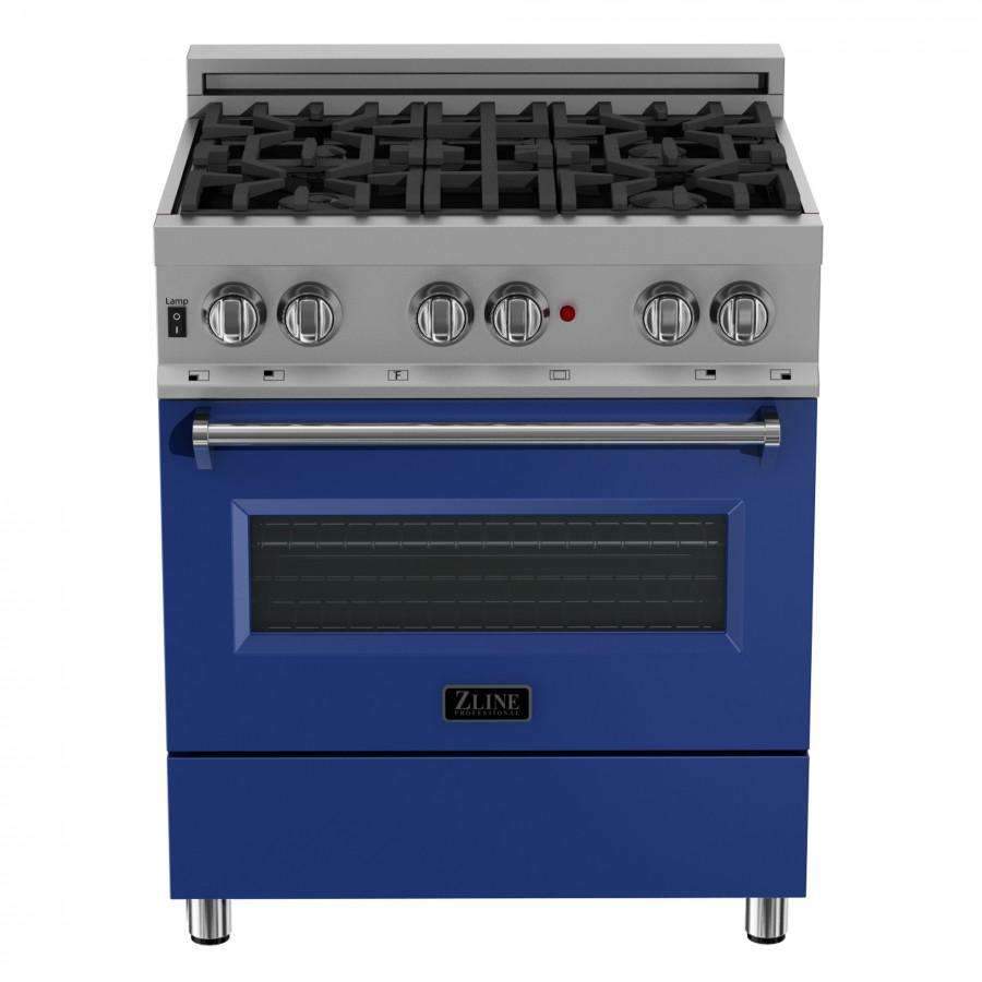 ZLINE 30-Inch Professional Dual Fuel Range in DuraSnow Stainless with Blue Matte Door (RAS-BM-30)