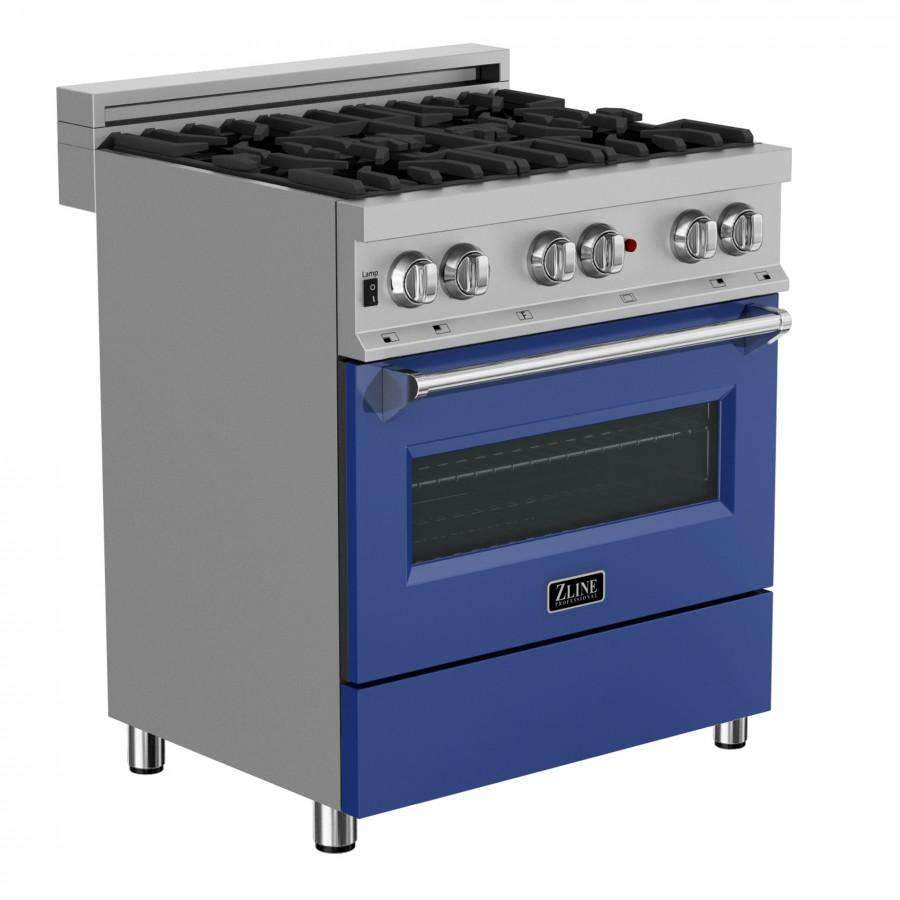 ZLINE 30-Inch Professional Dual Fuel Range in DuraSnow Stainless with Blue Matte Door (RAS-BM-30)