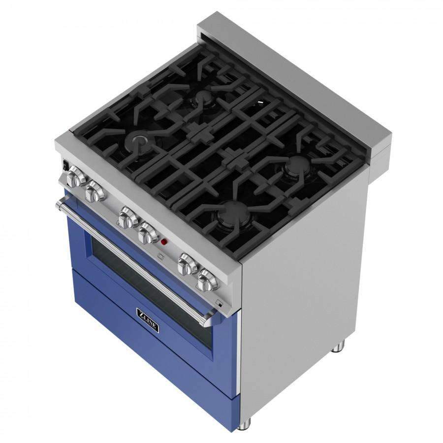 ZLINE 30-Inch Professional Dual Fuel Range in DuraSnow Stainless with Blue Matte Door (RAS-BM-30)