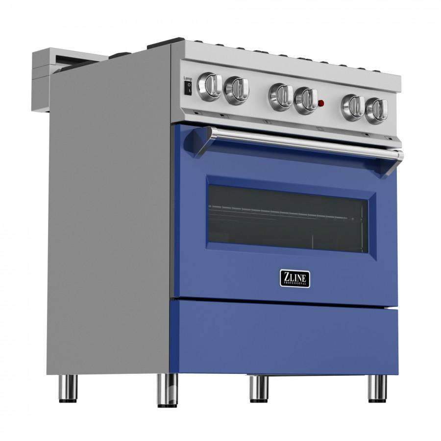 ZLINE 30-Inch Professional Dual Fuel Range in DuraSnow Stainless with Blue Matte Door (RAS-BM-30)