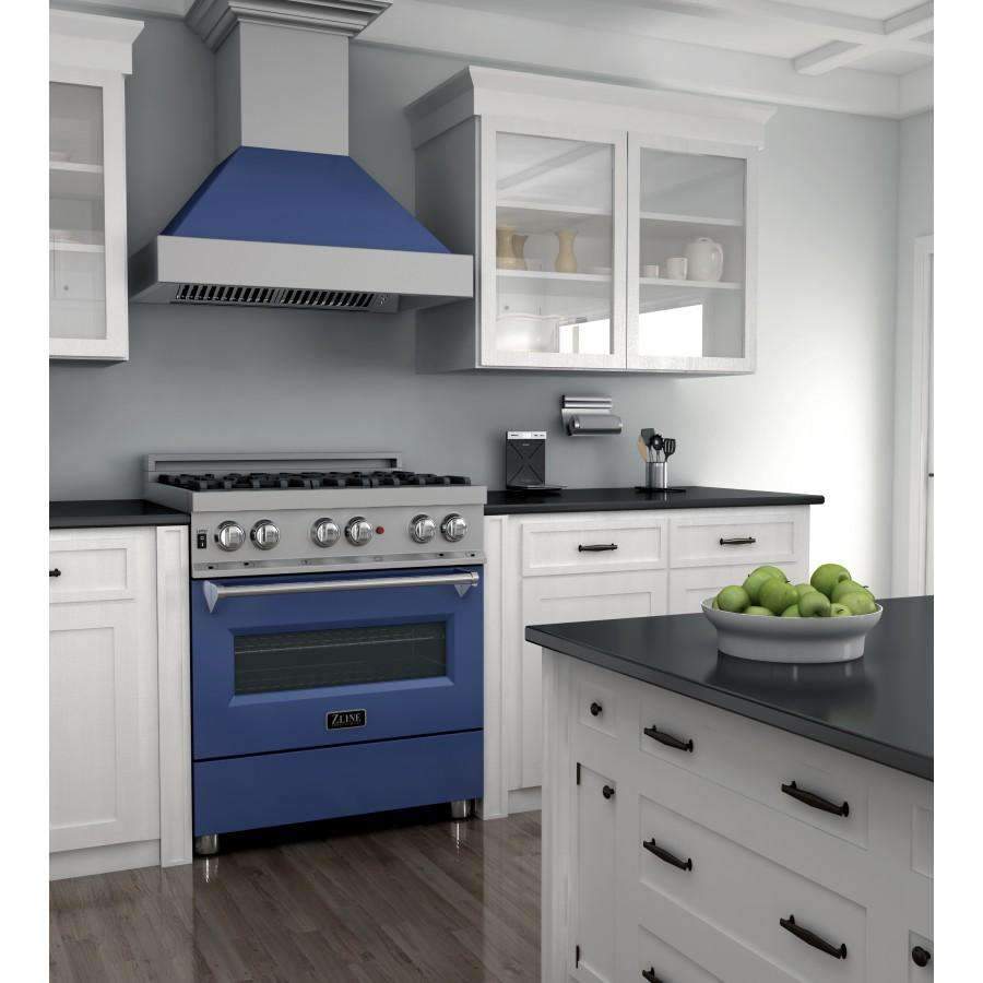 ZLINE 30-Inch Professional Dual Fuel Range in DuraSnow Stainless with Blue Matte Door (RAS-BM-30)