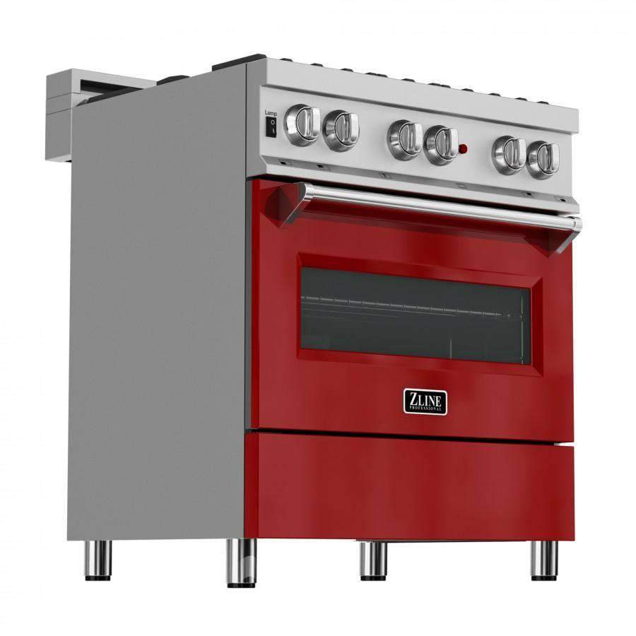 ZLINE 30-Inch Professional Dual Fuel Range in DuraSnow Stainless with Red Gloss Door (RAS-RG-30)