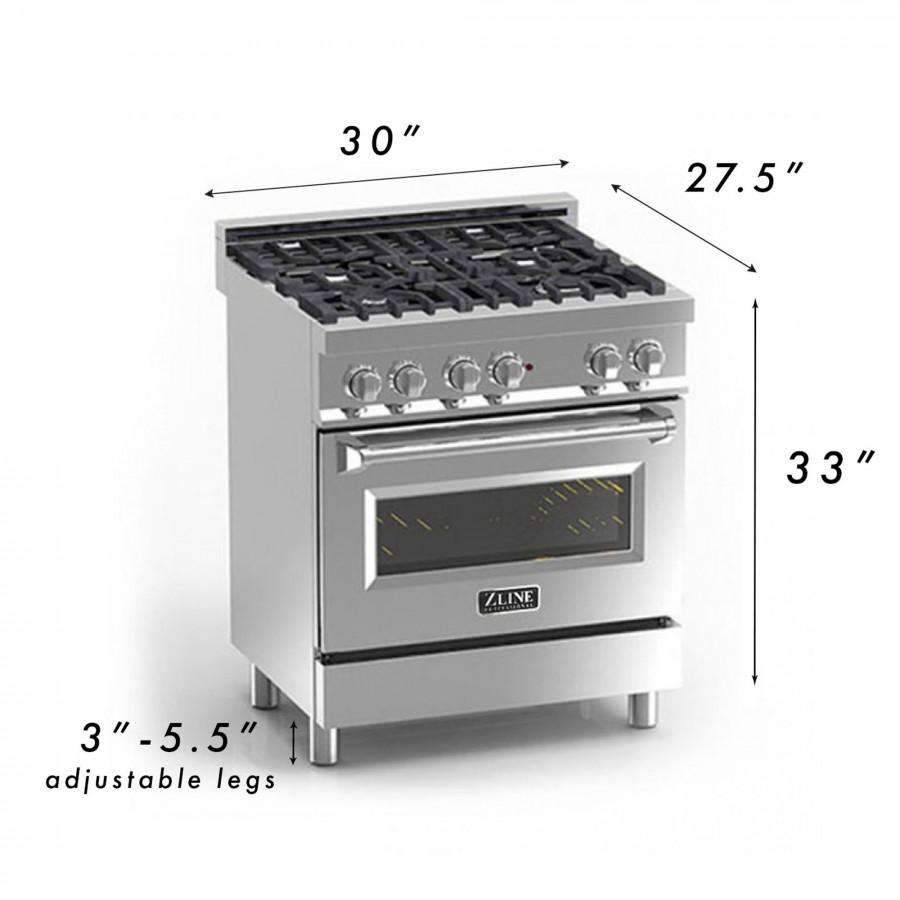 ZLINE 30" Professional Dual Fuel Range in DuraSnow Stainless with Red Matte Door (RAS-RM-30)