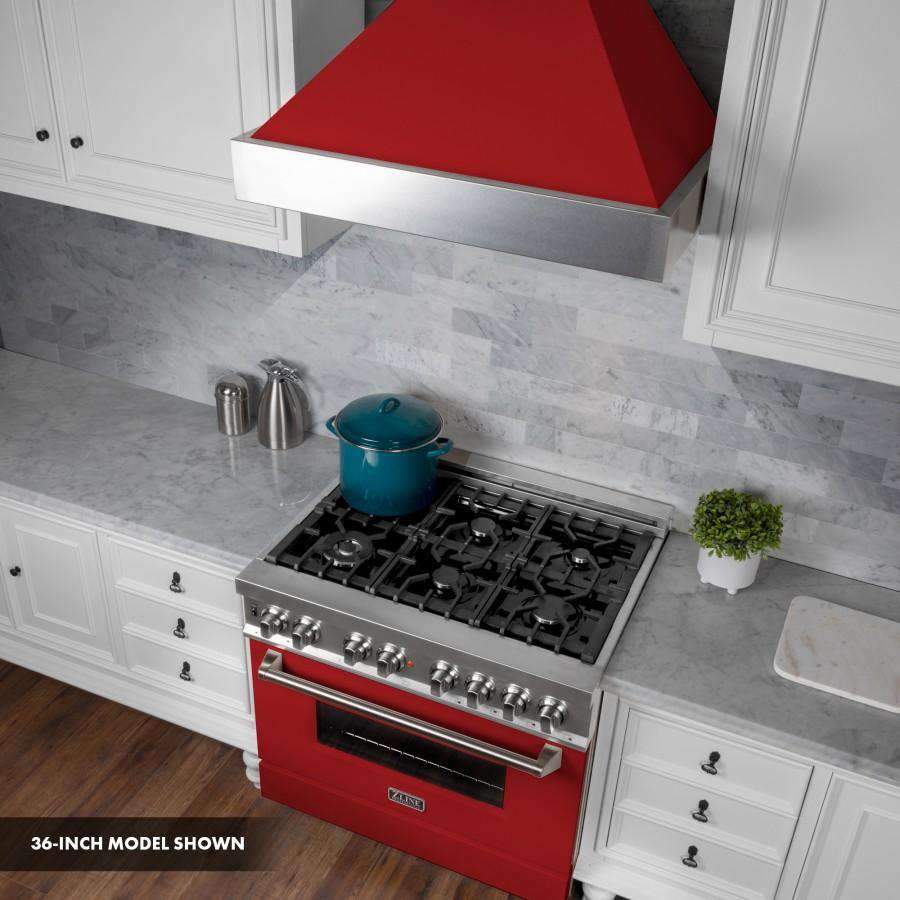 ZLINE 30" Professional Dual Fuel Range in DuraSnow Stainless with Red Matte Door (RAS-RM-30)