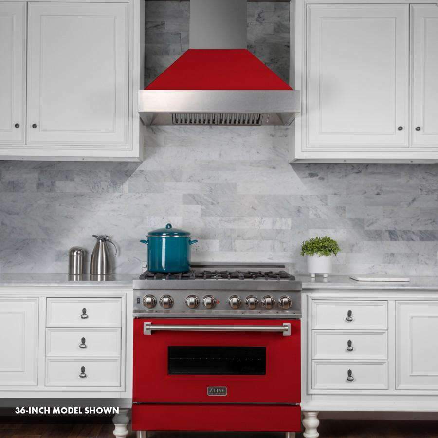 ZLINE 30" Professional Dual Fuel Range in DuraSnow Stainless with Red Matte Door (RAS-RM-30)