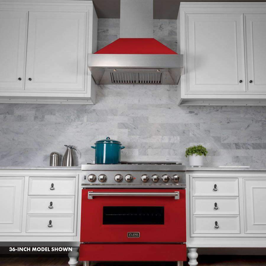 ZLINE 30" Professional Dual Fuel Range in DuraSnow Stainless with Red Matte Door (RAS-RM-30)