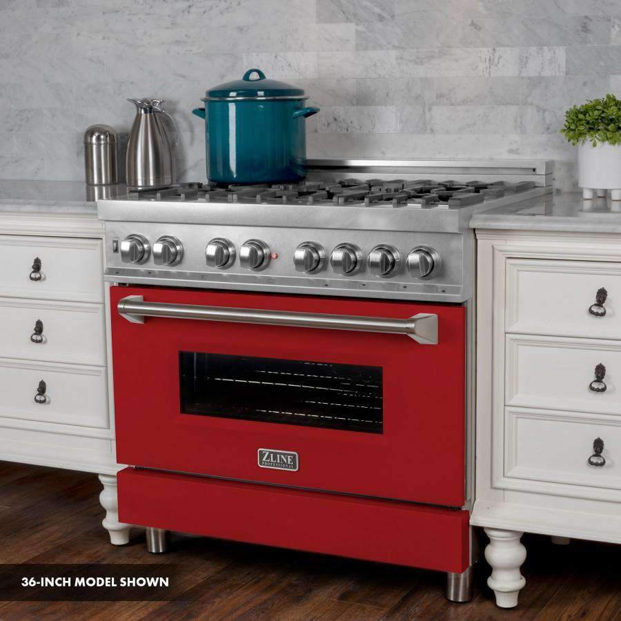 ZLINE 30" Professional Dual Fuel Range in DuraSnow Stainless with Red Matte Door (RAS-RM-30)